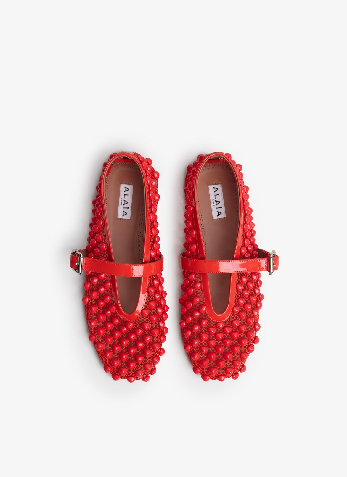 FLACHE BALLERINAS MIT NIETEN AUS NETZSTOFF ALAÏA ORANGE FLACHE BALLERINAS MIT NIETEN AUS NETZSTOFF